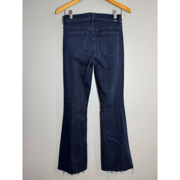 MOTHER Flare Jeans High Rise Dark Wash Distressed Raw Hem Size 26 - Picture 4 of 11